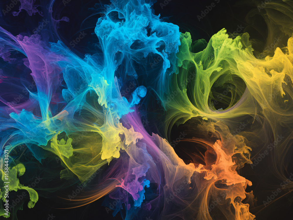 Obraz premium Neon rainbow color lines abstract background. Marketing. Blank template. Design illustration. Space for copy. Conceptual. Flowing.