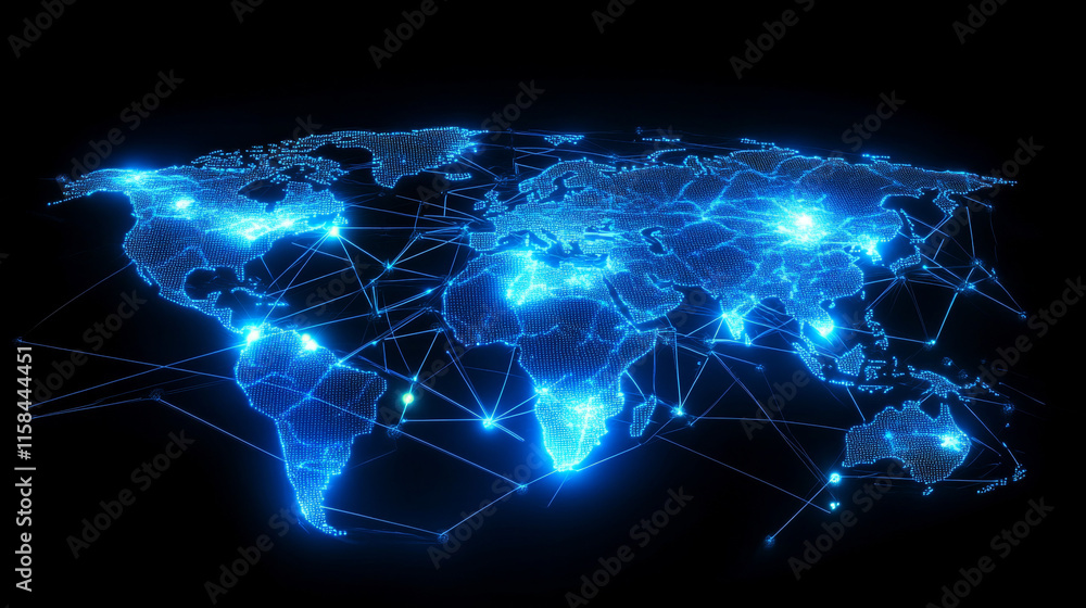 abstract global network connection and communication futuristic on blue background. abstract global network connection and communication futuristic on blue background.