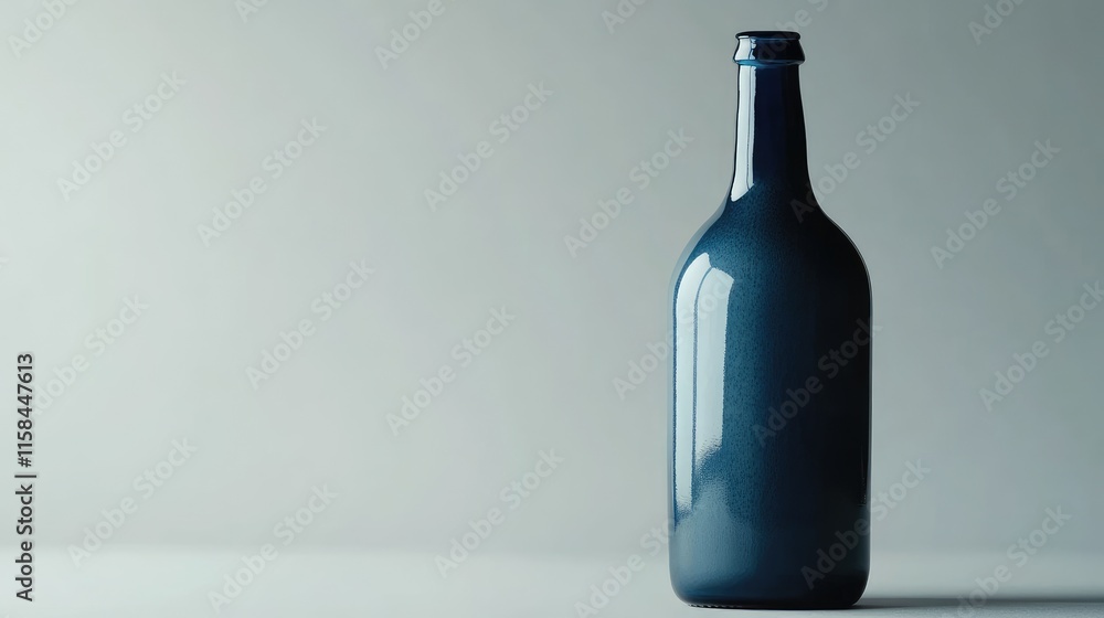 A blue beer bottle with a glossy finish and a blank label, isolated against a grey backdrop, perfect for showcasing logo or custom branding designs A blue beer bottle with a glossy finish and a blank label, isolated against a grey backdrop, perfect for showcasing logo or custom branding designs