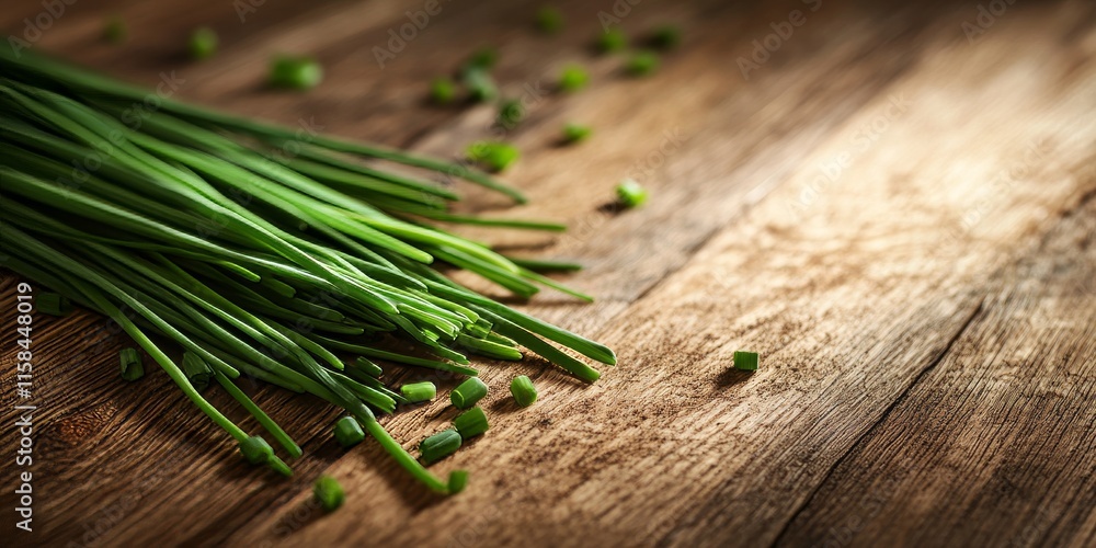 Chives isolated on a wooden background showcase their vibrant green color and unique texture, perfect for highlighting the freshness of chives in culinary settings. Chives isolated on a wooden background showcase their vibrant green color and unique texture, perfect for highlighting the freshness of chives in culinary settings.