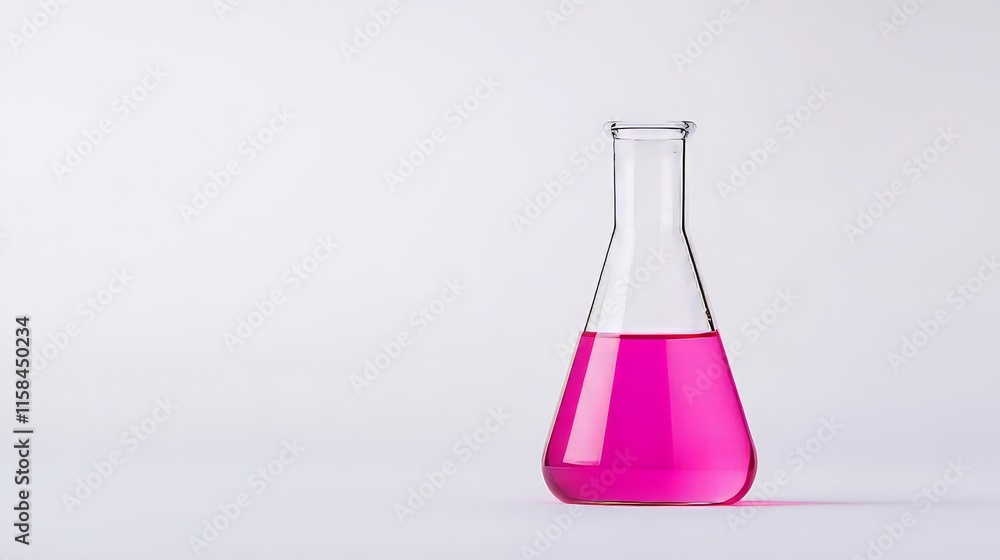 Science glassware featuring an Erlenmeyer flask filled with a vibrant pink liquid solution, isolated against a clean white background, represents the essence of science glassware in experimentation. Science glassware featuring an Erlenmeyer flask filled with a vibrant pink liquid solution, isolated against a clean white background, represents the essence of science glassware in experimentation.