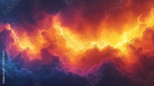 Wallpaper Mural Fiery nebula cloudscape with vibrant orange, yellow, and blue hues, cosmic texture. Torontodigital.ca