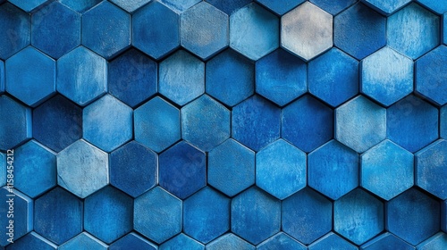 Wallpaper Mural A detailed shot of stacked hexagons in shades of blue, creating a textured and captivating geometric pattern Torontodigital.ca