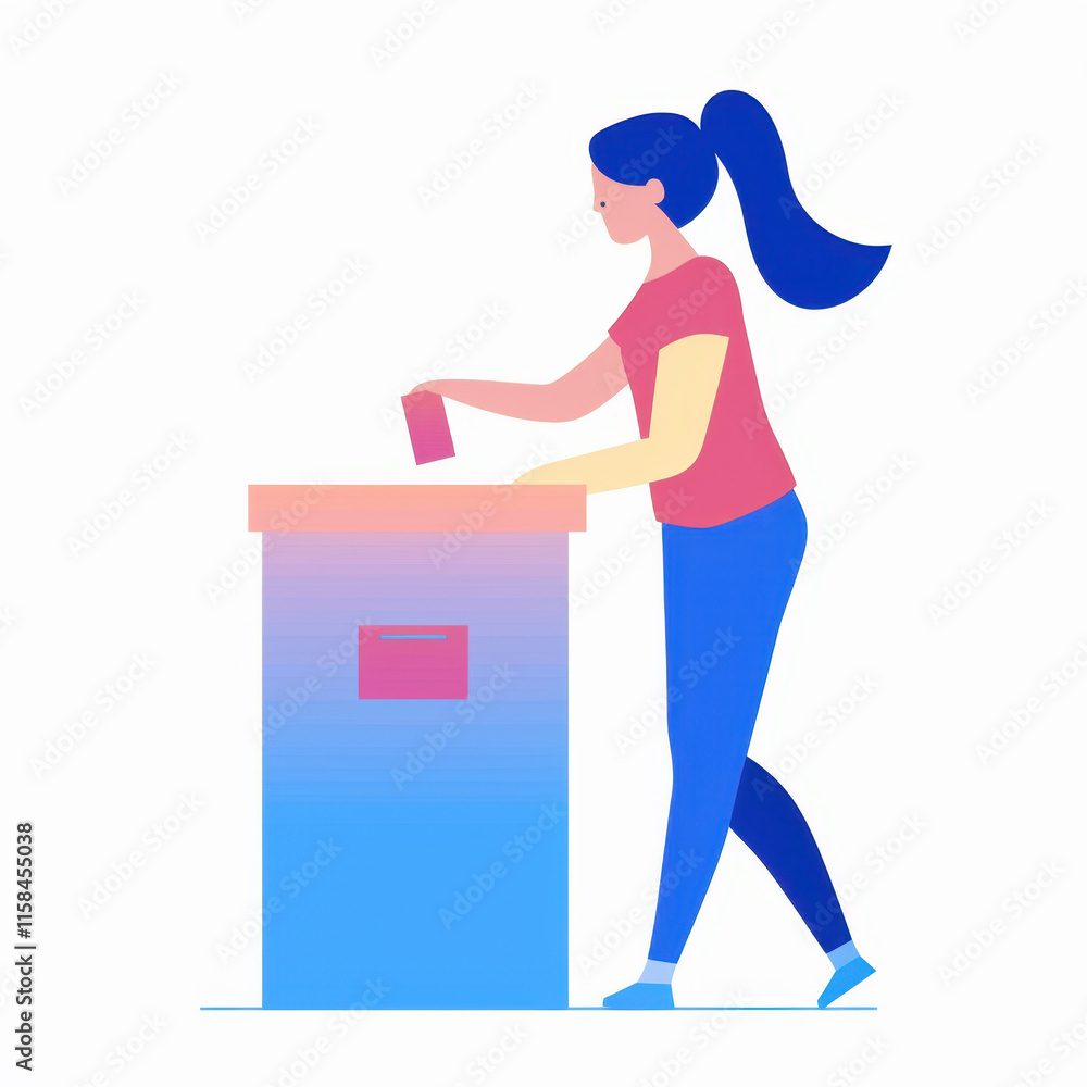Woman Casting Her Vote in Red and Blue Woman Casting Her Vote in Red and Blue
