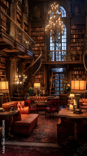 Aesthetic and Serene Ambiance of an Erudite Library with Vast Book Collection