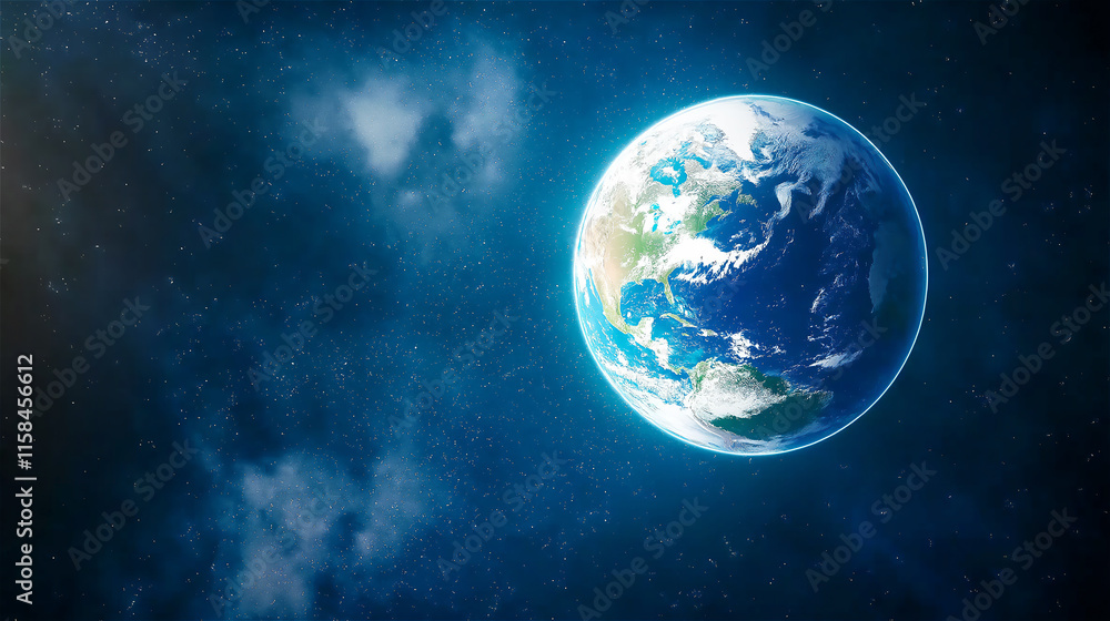 Vivid image of Earth glowing in space, showcasing environmental awareness and global connection with a cosmic perspective. Vivid image of Earth glowing in space, showcasing environmental awareness and global connection with a cosmic perspective.