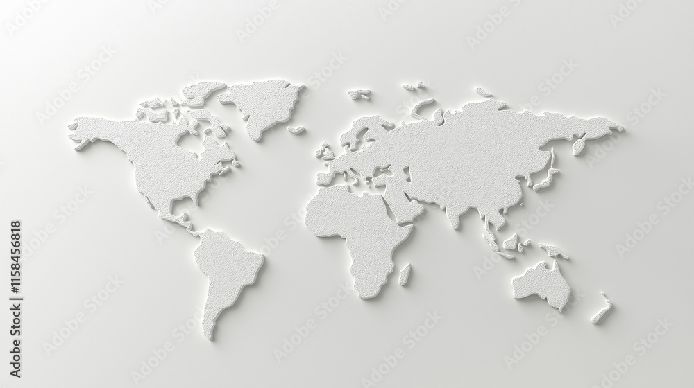 Textured white world map art for modern offices minimalist design Textured white world map art for modern offices minimalist design