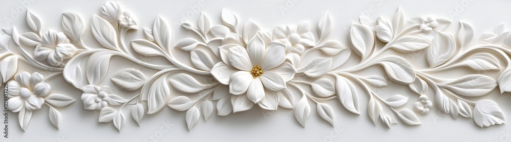 Fototapeta premium Elegant floral stretch ceiling design with white and gold accents