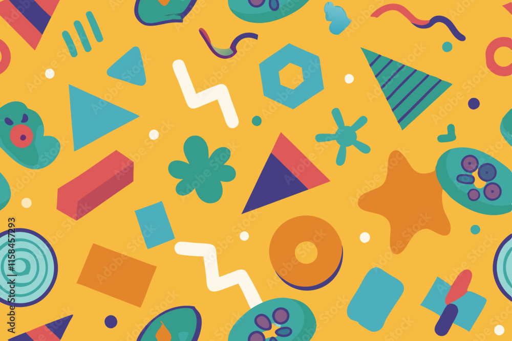 Bright and whimsical geometric doodle pattern in a seamless abstract design.
Bright and whimsical geometric doodle pattern in a seamless abstract design.