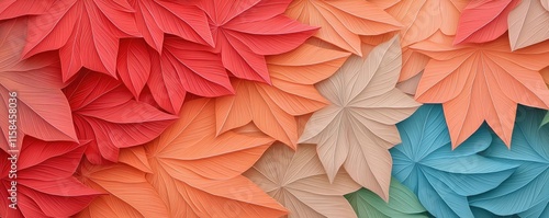 Wallpaper Mural Maple leaves abstract background idea. Vibrant paper leaves in shades of red, orange, beige, and blue arranged artistically. Torontodigital.ca
