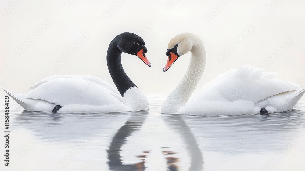 Obraz premium Black necked swans gracefully swimming in a serene lake, showcasing the beauty of black necked swans in their natural habitat at the tranquil waters of the lake.