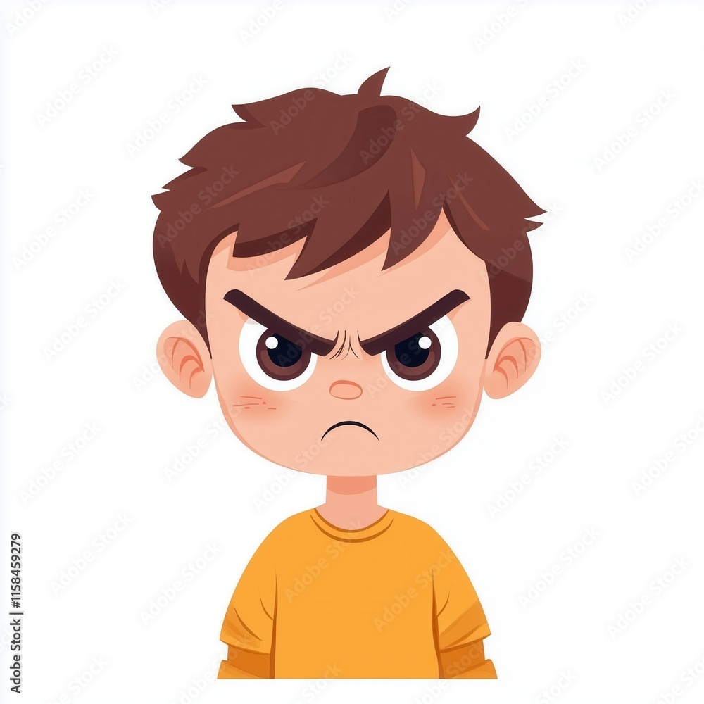 A boy, a white background , an angry expression, a face portrait A boy, a white background , an angry expression, a face portrait