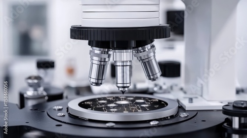 Wallpaper Mural A close-up view of a laboratory microscope focusing on a specimen slide, showcasing precision optics and advanced scientific equipment. Torontodigital.ca