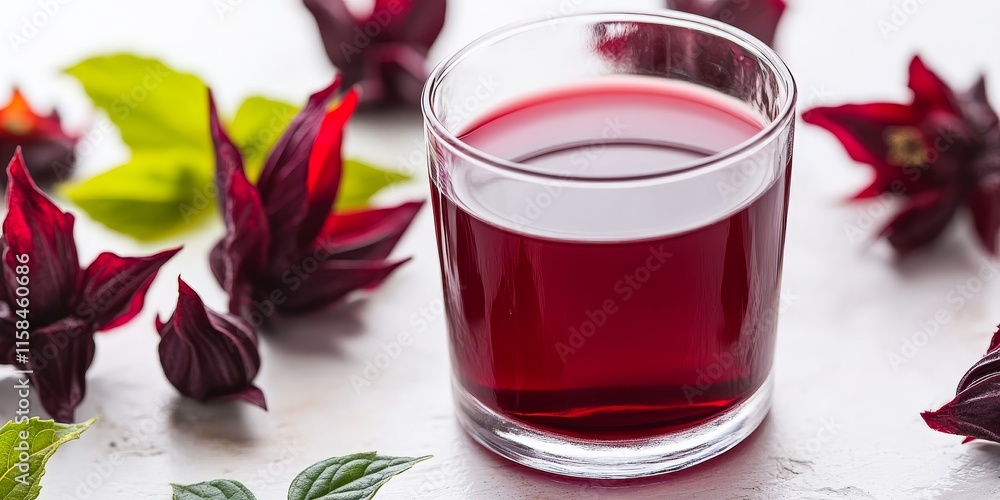 Isolated Roselle juice displayed against a white background, showcasing the vibrant color and refreshing nature of Roselle juice, perfect for highlighting its unique flavor profile. Isolated Roselle juice displayed against a white background, showcasing the vibrant color and refreshing nature of Roselle juice, perfect for highlighting its unique flavor profile.