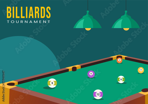 Billiards Game Flat Cartoon Templates for Social Media Background