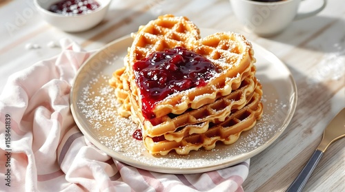 Wallpaper Mural Vafler (Norwegian Waffles) with Berry Jam and Powdered Sugar (Norwegian Cuisine) Torontodigital.ca