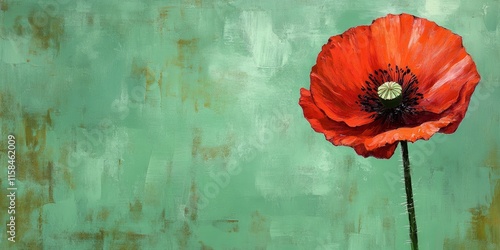 Stunning red poppy isolated on a vibrant green background, showcasing the beauty of the red poppy in a unique way, perfect for highlighting nature s elegance with a bold red poppy element. photo