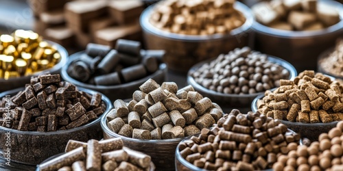 Energy pellets arranged on a table, showcasing the diverse applications of energy pellets in various settings. Explore the innovative use of energy pellets for enhanced efficiency. photo