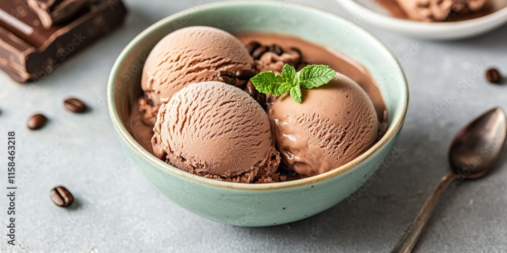 Chocolate coffee ice cream ball served in a bowl, creating a delightful combination of chocolate and coffee flavors, perfect for dessert lovers who enjoy chocolate coffee ice cream ball treats.