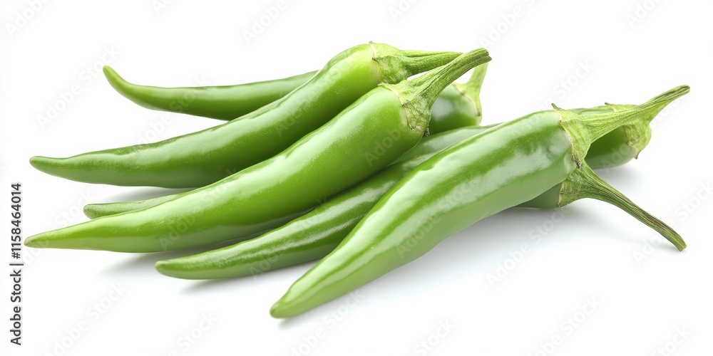 Fresh green chili pepper displayed on a white background, showcasing the vibrant color and texture of the green chili pepper. Ideal for recipes and culinary inspiration featuring green chili pepper. Fresh green chili pepper displayed on a white background, showcasing the vibrant color and texture of the green chili pepper. Ideal for recipes and culinary inspiration featuring green chili pepper.