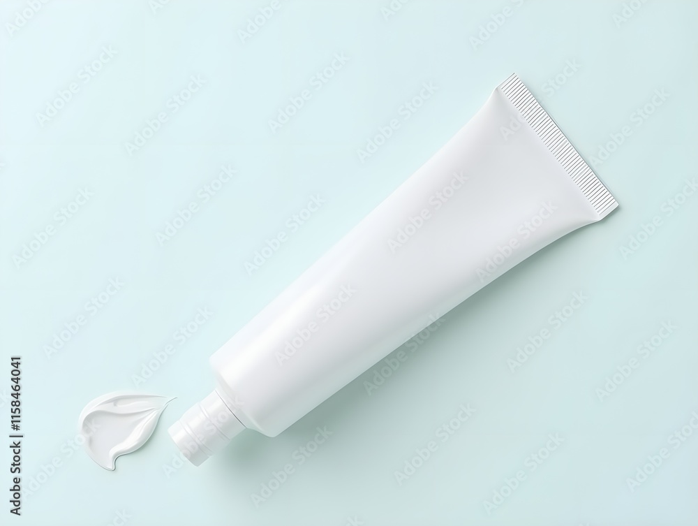 A 3D whitening cream tube with a smear of product, showcasing its texture. Realistic banner design highlights skincare and beauty products, perfect for advertising and packaging. A 3D whitening cream tube with a smear of product, showcasing its texture. Realistic banner design highlights skincare and beauty products, perfect for advertising and packaging.