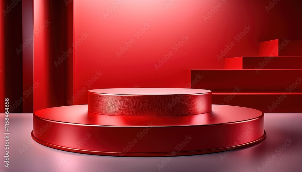 Minimalist Red 3D Podium with Smooth Surfaces for Modern Presentations Minimalist Red 3D Podium with Smooth Surfaces for Modern Presentations