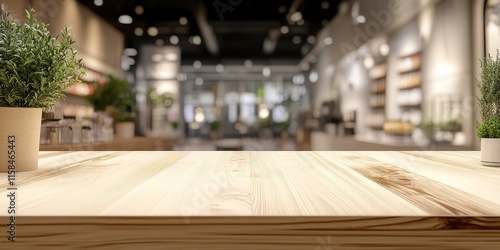 Wallpaper Mural A vacant wooden countertop designed for showcasing products, set against a softly blurred backdrop that enhances focus on the display surface. Torontodigital.ca