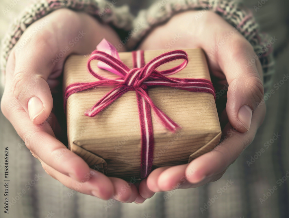 Festive Hands Holding a Wrapped Gift Box