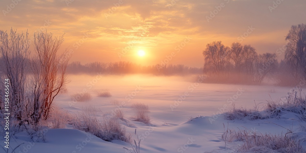 Winter landscape featuring a stunning sunset and ethereal mist creates a serene winter landscape ambiance, perfect for capturing the beauty of a winter landscape scene. Winter landscape featuring a stunning sunset and ethereal mist creates a serene winter landscape ambiance, perfect for capturing the beauty of a winter landscape scene.