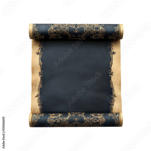Elegant Rolled Parchment with Gold Filigree Design and Blank Space for Text or Image