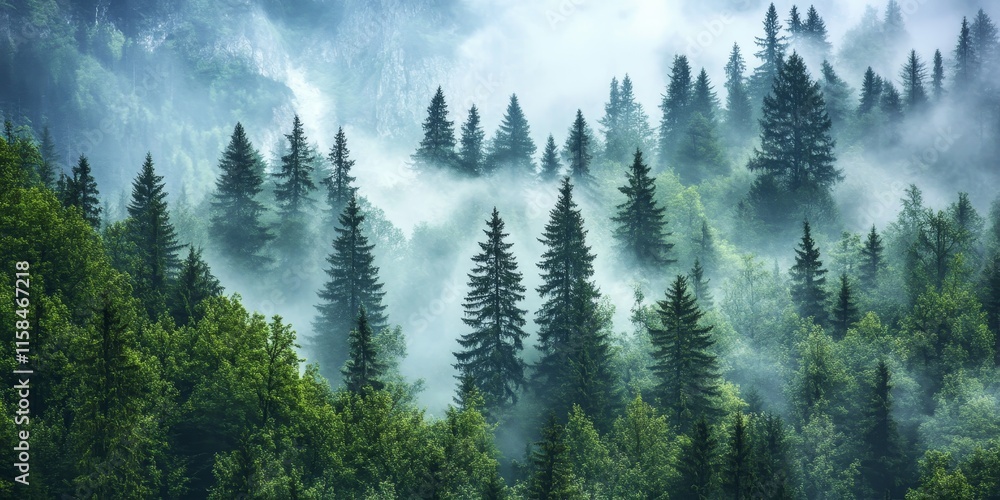 Mysterious mountain pine forest enveloped in fog, creating an ethereal atmosphere in the tranquil setting of the mountain pine forest, showcasing nature s beauty amidst the mist. Mysterious mountain pine forest enveloped in fog, creating an ethereal atmosphere in the tranquil setting of the mountain pine forest, showcasing nature s beauty amidst the mist.