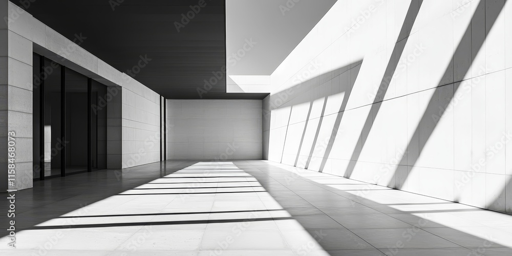 Obraz premium Black and white photography highlighting the intricate details of modern architecture, emphasizing shadows cast on the wall, captures the essence of architectural beauty in a striking way.