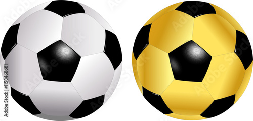 Two football soccer balls set with white and golden colors