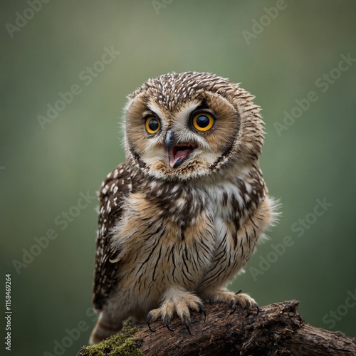 A baby owl hooting softly. photo