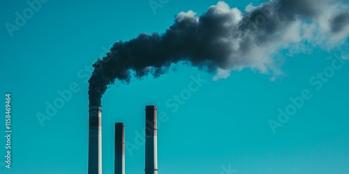 Coal power plant emits black smoke from tall pipes, contributing to atmospheric pollution. The coal power plant s high pipes release harmful emissions, affecting air quality and the environment. photo