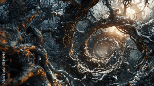 A tangled maze of thorns and brambles, representing the complexities of emotional barriers 