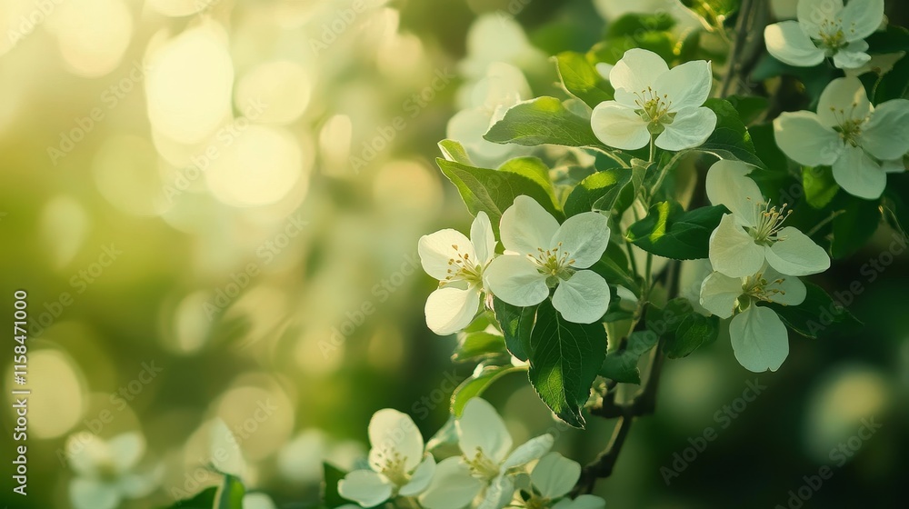 Mukda apple tree surrounded by wild flowers showcases vibrant green leaves and delicate white flowers, creating a stunning display of beautiful nature with flowers enriching the scene. Mukda apple tree surrounded by wild flowers showcases vibrant green leaves and delicate white flowers, creating a stunning display of beautiful nature with flowers enriching the scene.