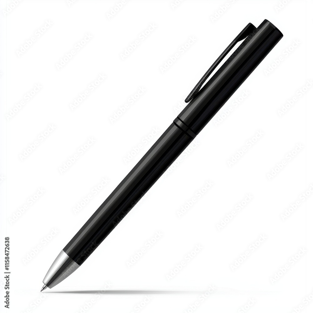 Close-up of a sleek black pen against a clean white background, ideal for office or creative work. Close-up of a sleek black pen against a clean white background, ideal for office or creative work.