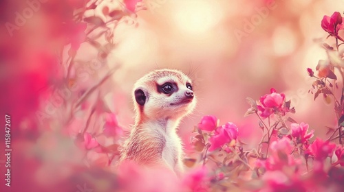 Wallpaper Mural A cute meerkat surrounded by vibrant pink flowers, evoking a sense of wonder and beauty. Torontodigital.ca