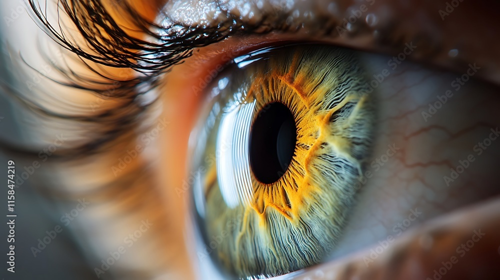 3D illustration of the human eye anatomy with visible iris and pupil
