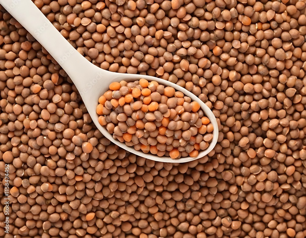 Obraz premium Brown and orange lentil seeds in a white spoon