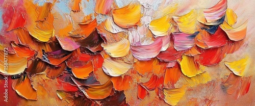 Closeup of abstract rough colorful bold Autumn colors explosion painting texture- with oil brushstroke- pallet knife paint on canvas - Art background illustration photo