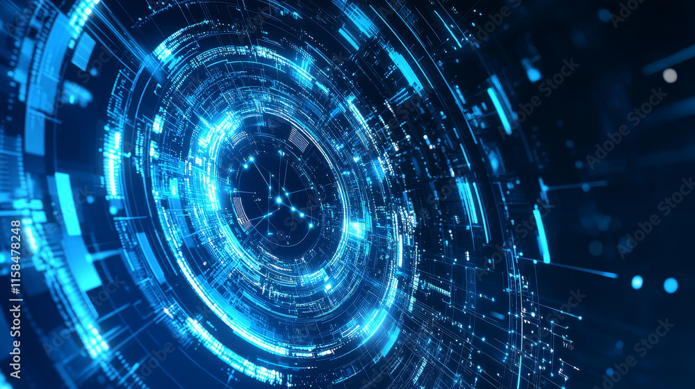 Abstract Technology Futuristic Concept Atomic Atom Communication On a modern blue background Abstract Technology Futuristic Concept Atomic Atom Communication On a modern blue background