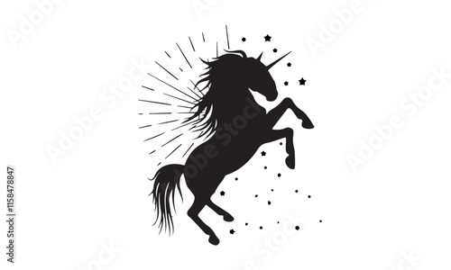 Vector Silhouette Of Unicorn, Silhouette of Unicorn Isolated on white background