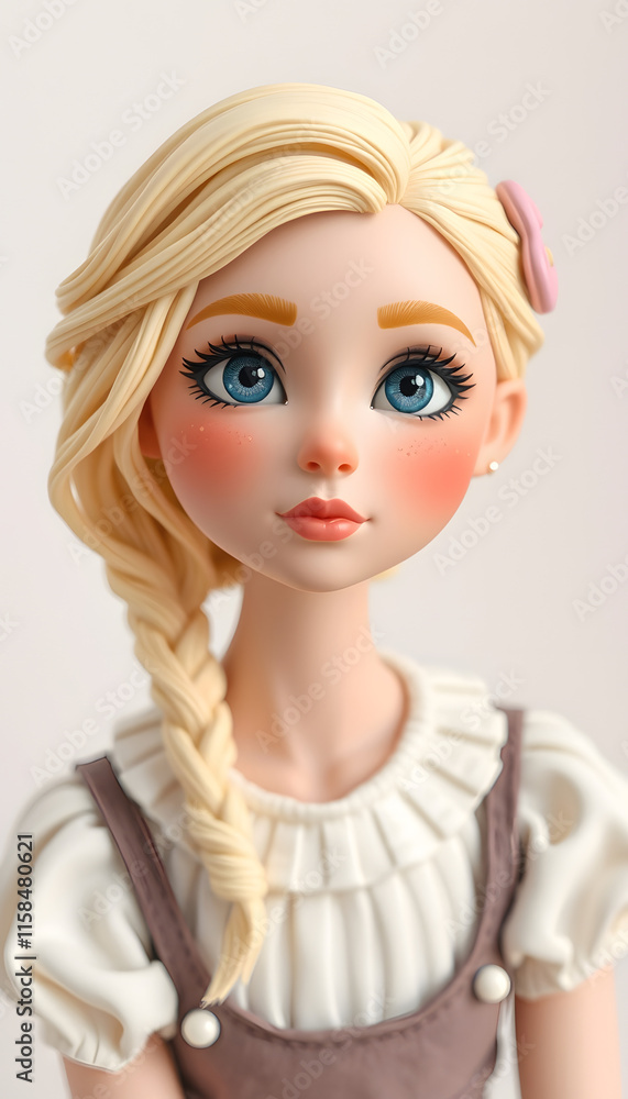Beautiful blondie girl portrait, craft clay, with white tones