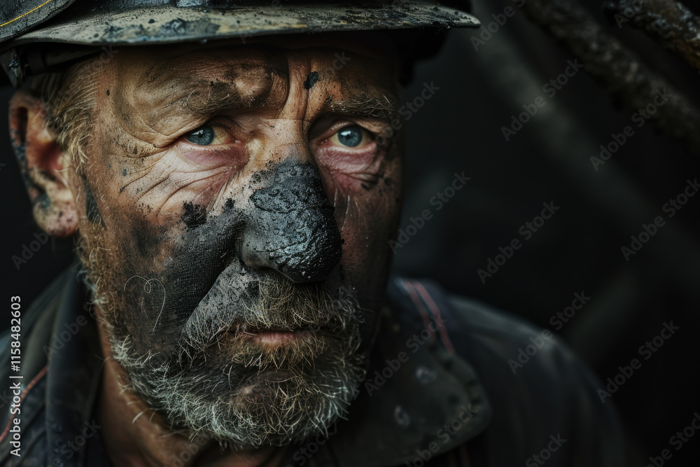 Coal-Dusted Miner Staring into the Distance Coal-Dusted Miner Staring into the Distance