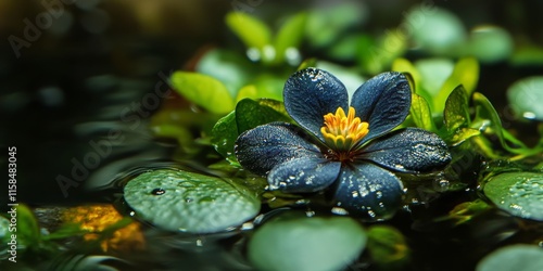 Bucephalandra flower blooming gracefully in the water creates a stunning visual. The Bucephalandra flower enhances the aquatic landscape with its vibrant beauty and serene movement. photo