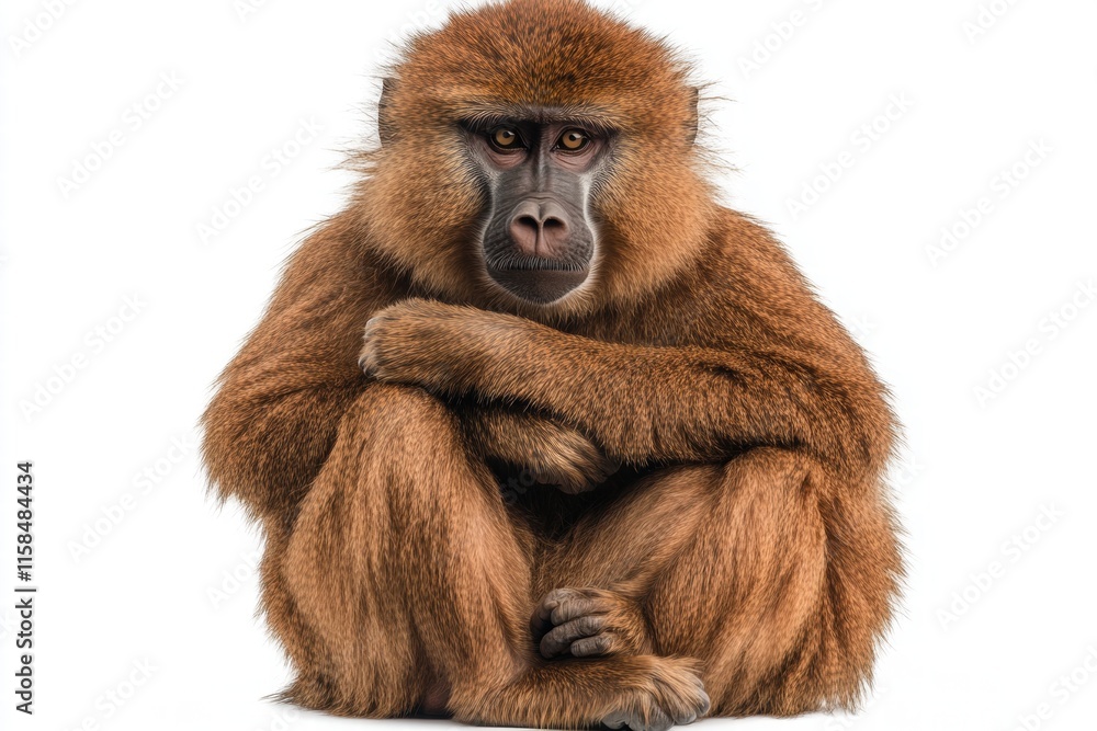 Hamadryas Baboon Sitting, Isolated on White Hamadryas Baboon Sitting, Isolated on White