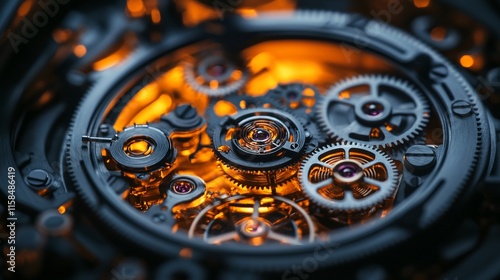Wallpaper Mural Close-up of intricate clockwork mechanism, gears interlocked, glowing orange. Torontodigital.ca