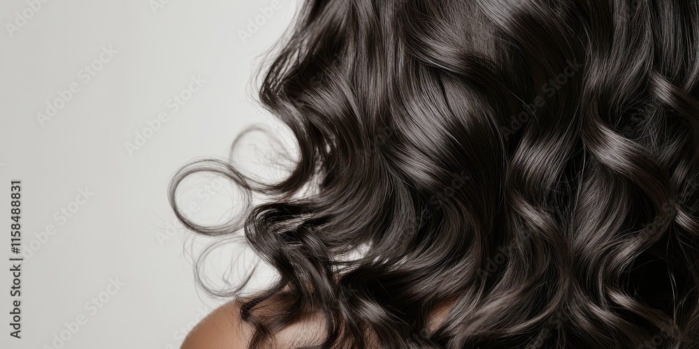Trendy dark brown wavy locks. Extended curly hairstyle for African American women set against a white backdrop. Hair intricacy. Lovely female silhouette. Care for Asian hair types. Trendy dark brown wavy locks. Extended curly hairstyle for African American women set against a white backdrop. Hair intricacy. Lovely female silhouette. Care for Asian hair types.